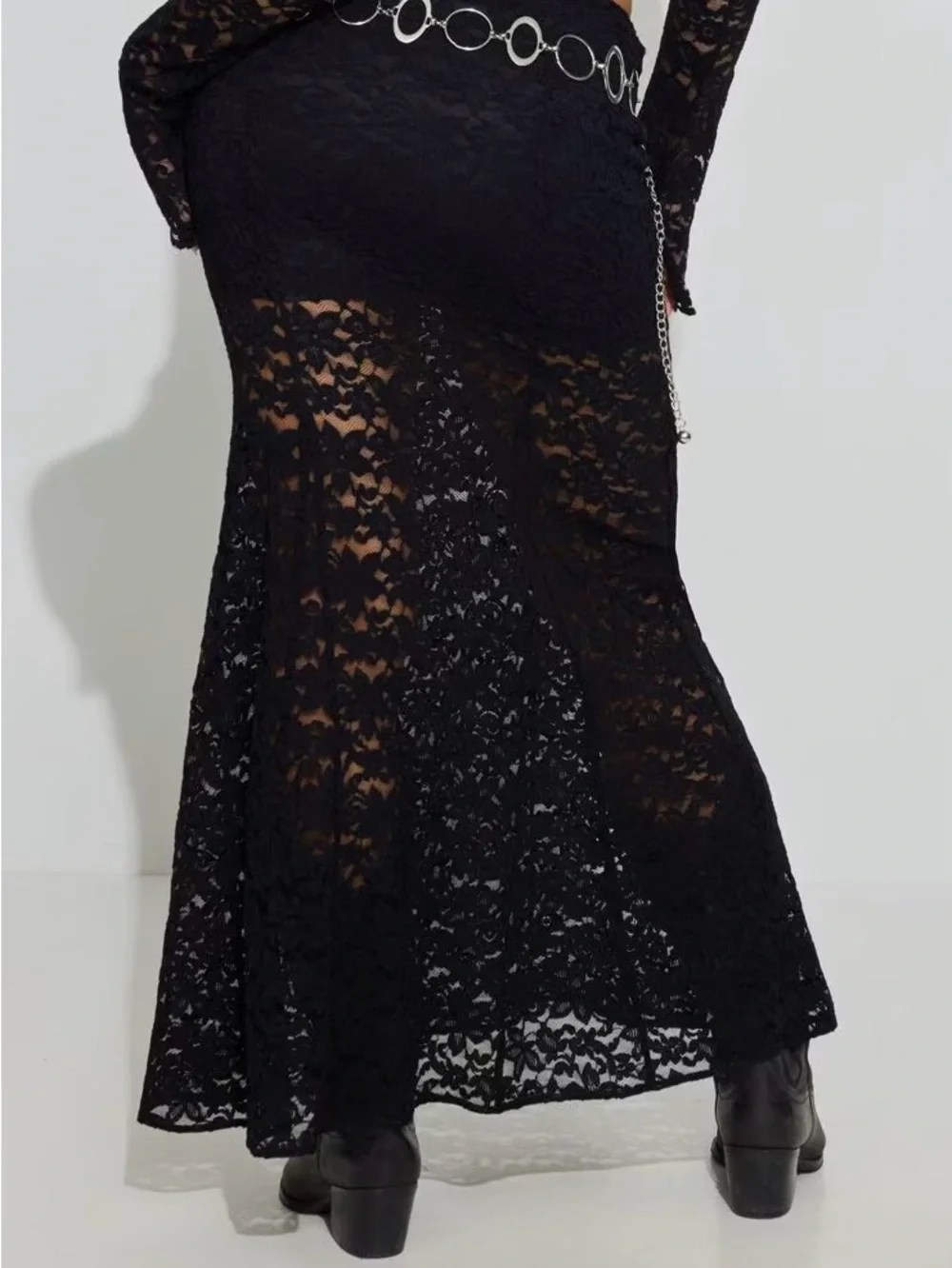Garage Black Lace Mermaid Maxi Skirt | Y2K Gothic Coquette - Picture 4 of 4